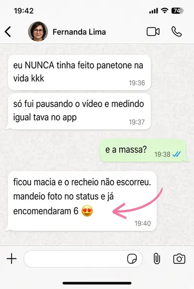 Print de conversa no WhatsApp da aluna Fernanda