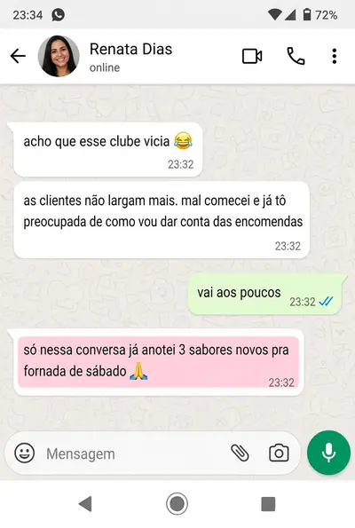 Print de conversa no WhatsApp da aluna Renata