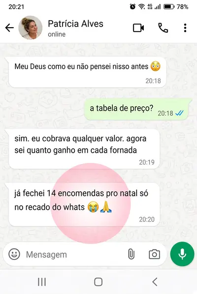Print de conversa no WhatsApp da aluna Patrícia