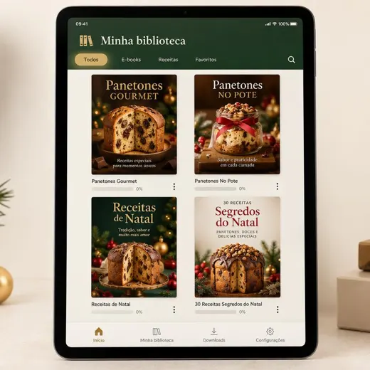 Tablet com a biblioteca dos 4 livros