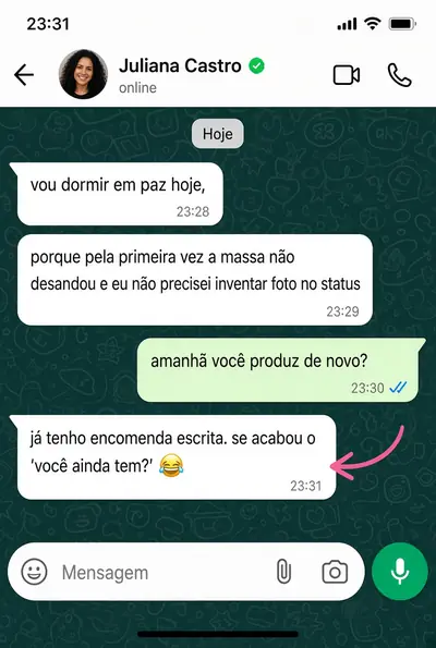 Print de conversa no WhatsApp da aluna Juliana